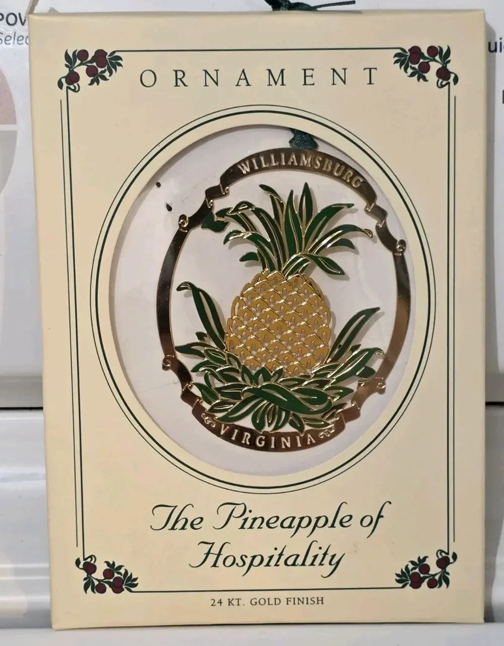 Colonial Williamsburg 24Kt. Gold-Finish Christmas Ornament –The Pineapple (2003)